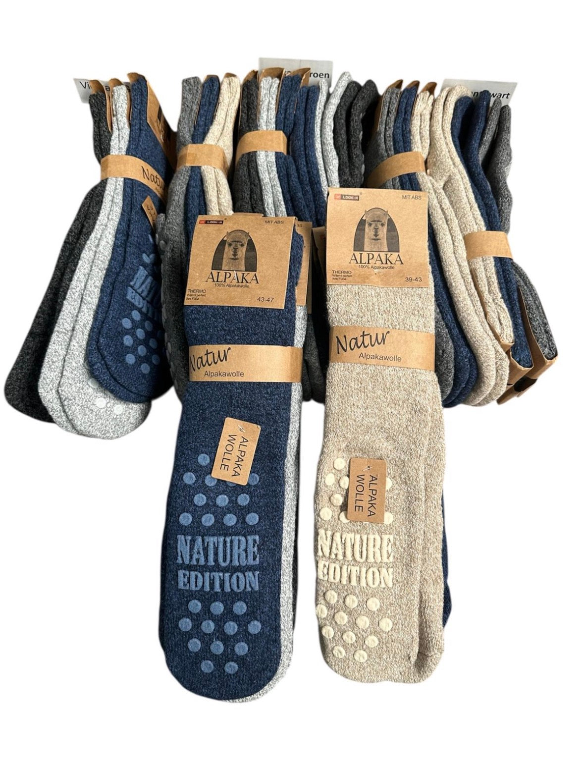 Alpaca thermo sokken Anti-slip gemengde kleuren per 3 paar verpakt