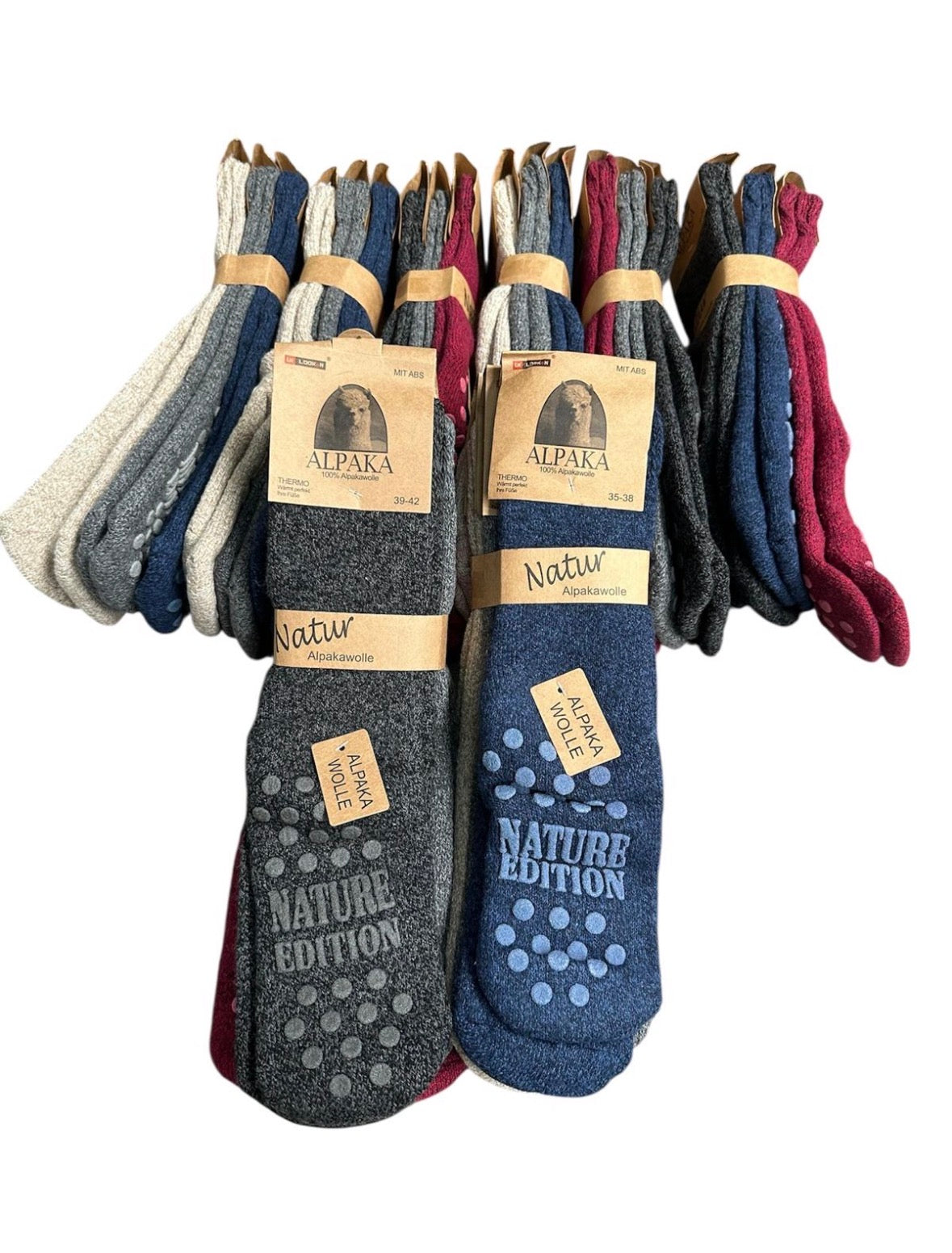 Alpaca thermo sokken Anti-slip gemengde kleuren per 3 paar verpakt