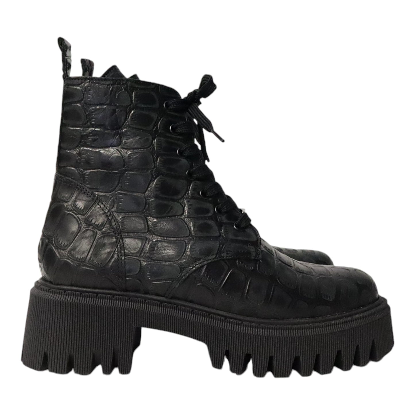 Dames Laarsje Croco Patroon Zwart Leer