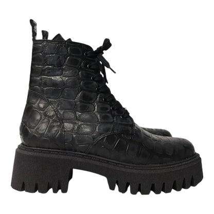 Dames Laarsje Croco Patroon Zwart Leer