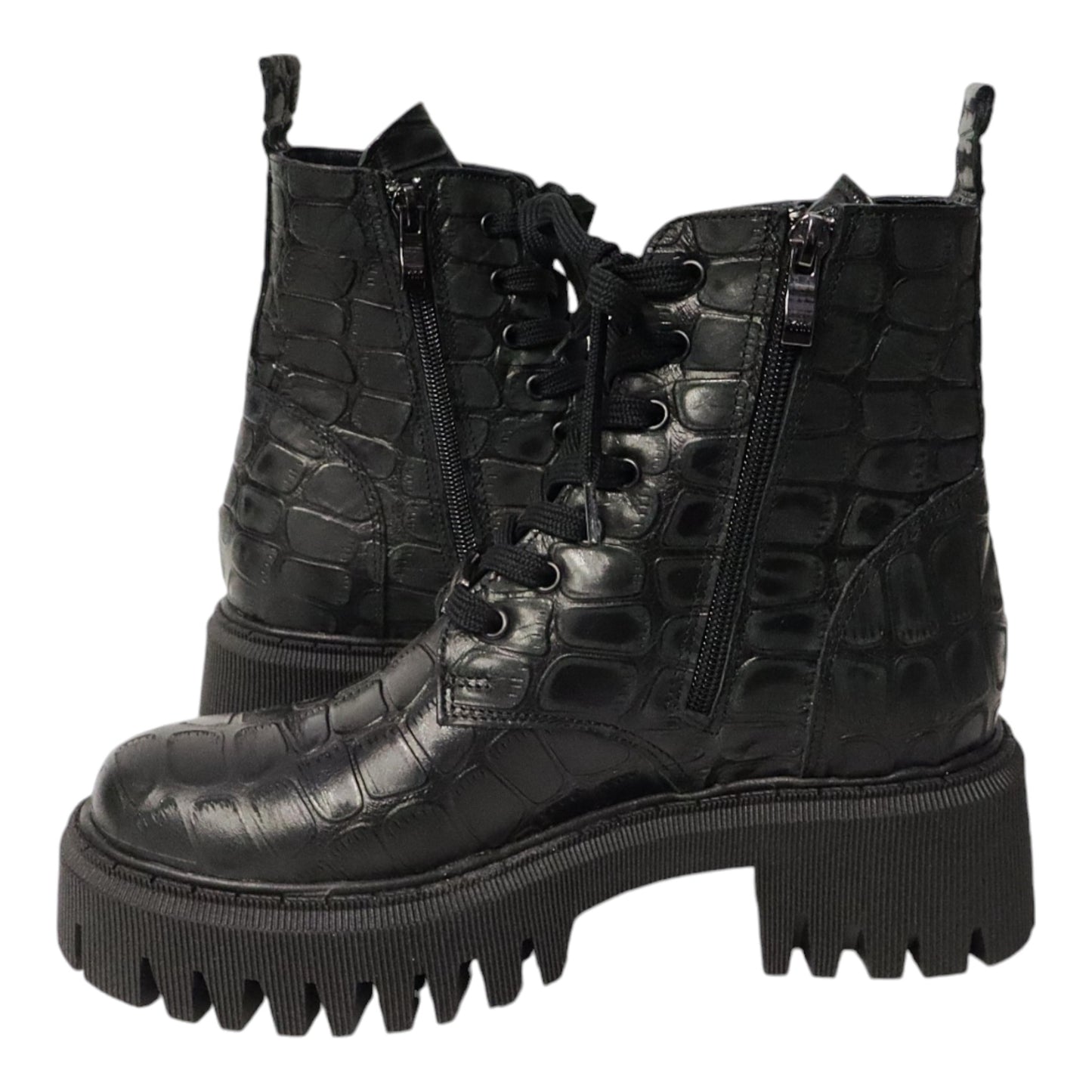 Dames Laarsje Croco Patroon Zwart Leer