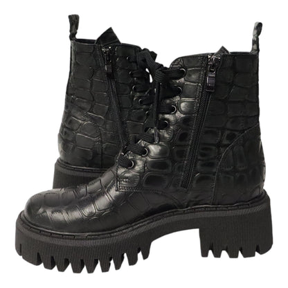 Dames Laarsje Croco Patroon Zwart Leer