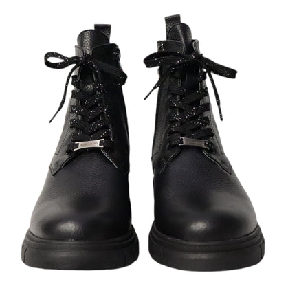 Dames Laarsje Zwart Leer met Fijne Structuur