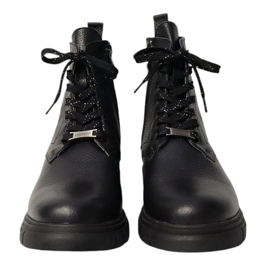 Dames Laarsje Zwart Leer met Fijne Structuur