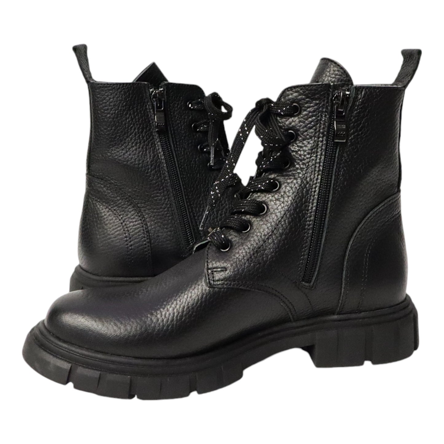 Dames Laarsje Zwart Leer met Fijne Structuur