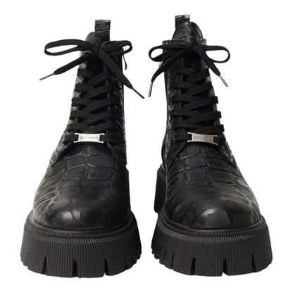 Dames Laarsje Croco Patroon Zwart Leer