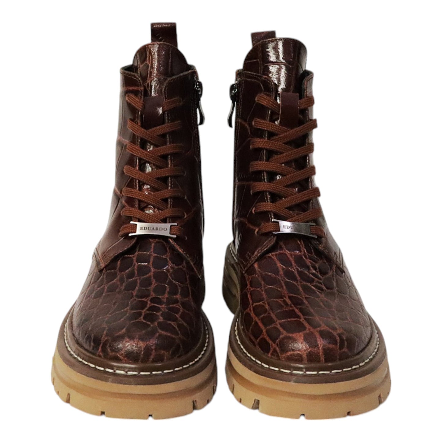 Dames Laarsje Croco Patroon Bruin Leer