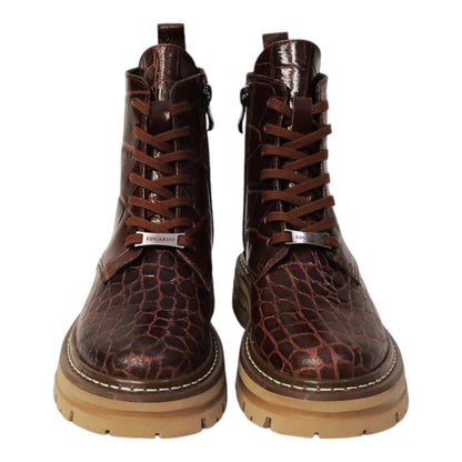 Dames Laarsje Croco Patroon Bruin Leer