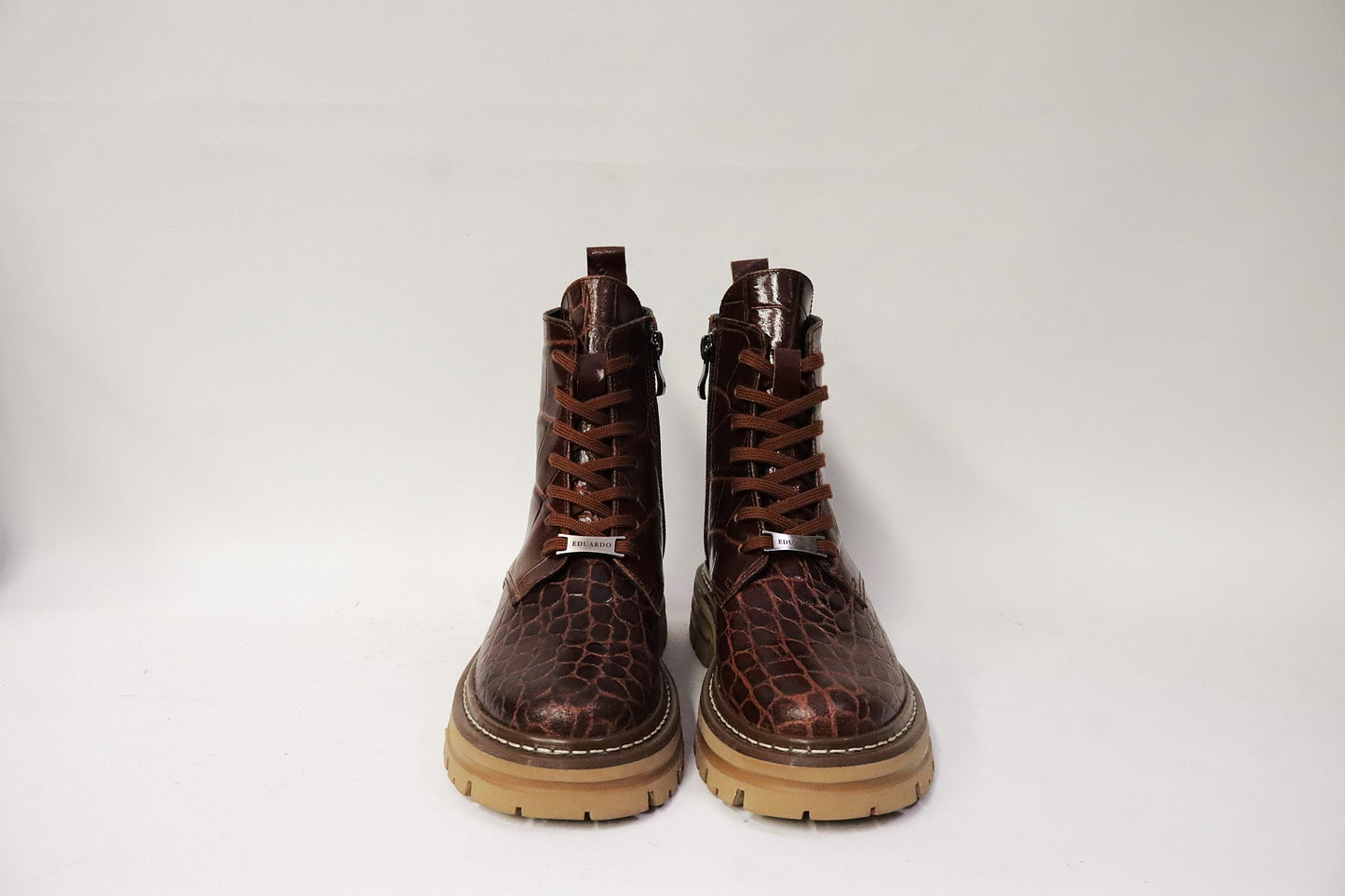 Dames Laarsje Croco Patroon Bruin Leer