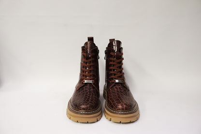 Dames Laarsje Croco Patroon Bruin Leer