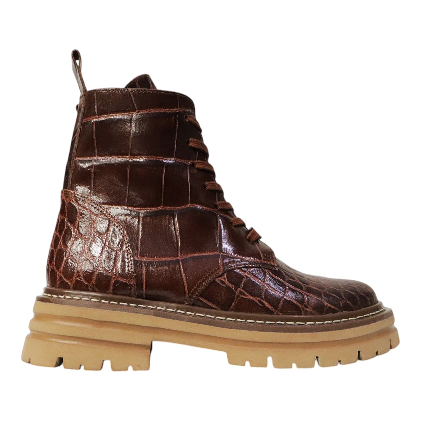 Dames Laarsje Croco Patroon Bruin Leer