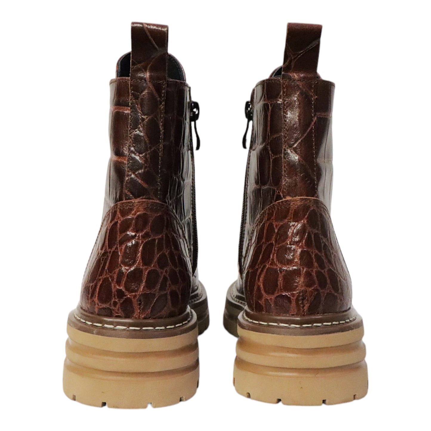 Dames Laarsje Croco Patroon Bruin Leer