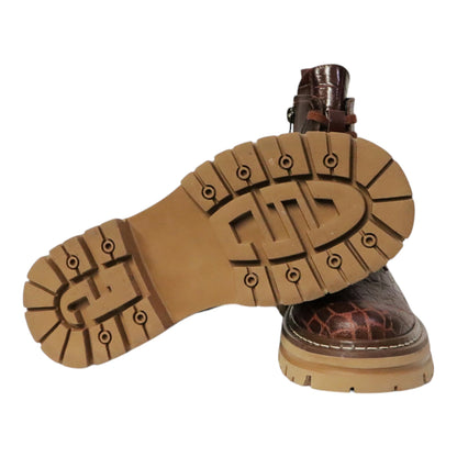 Dames Laarsje Croco Patroon Bruin Leer