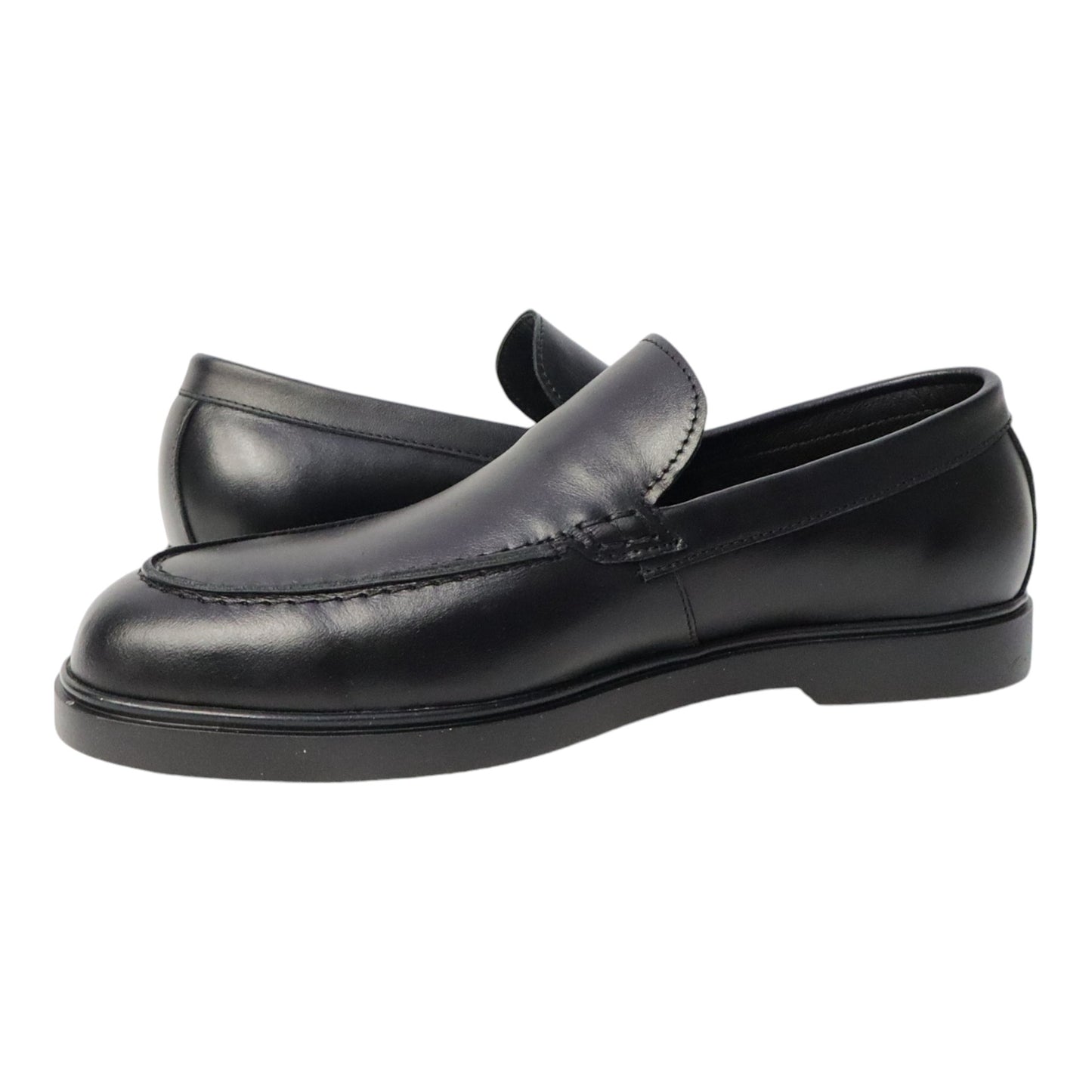 Heren Zwarte Leren Loafer met Zwarte Zool