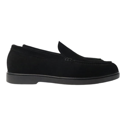Heren Zwarte Suède Loafer met Zwarte Zool