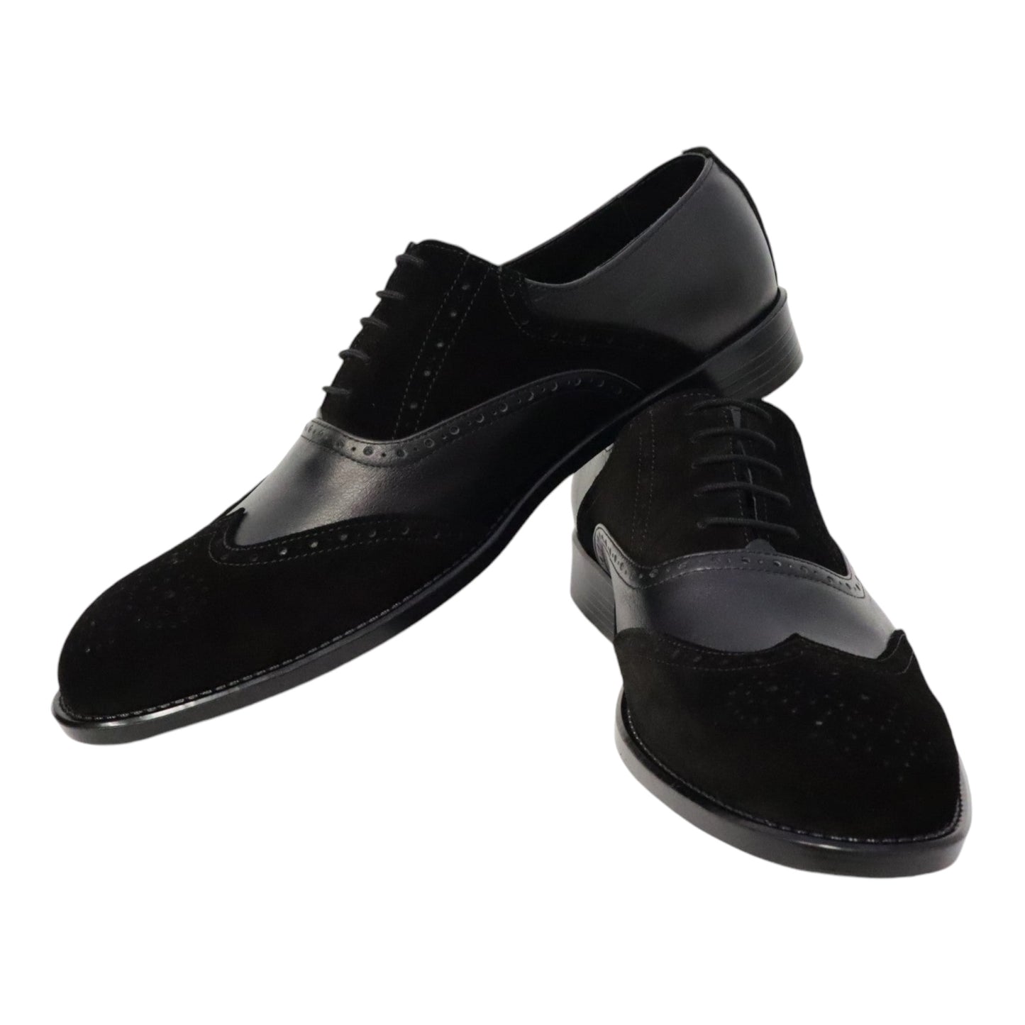 Heren veterschoen Spectrum laag zwart leer met zwarte suède