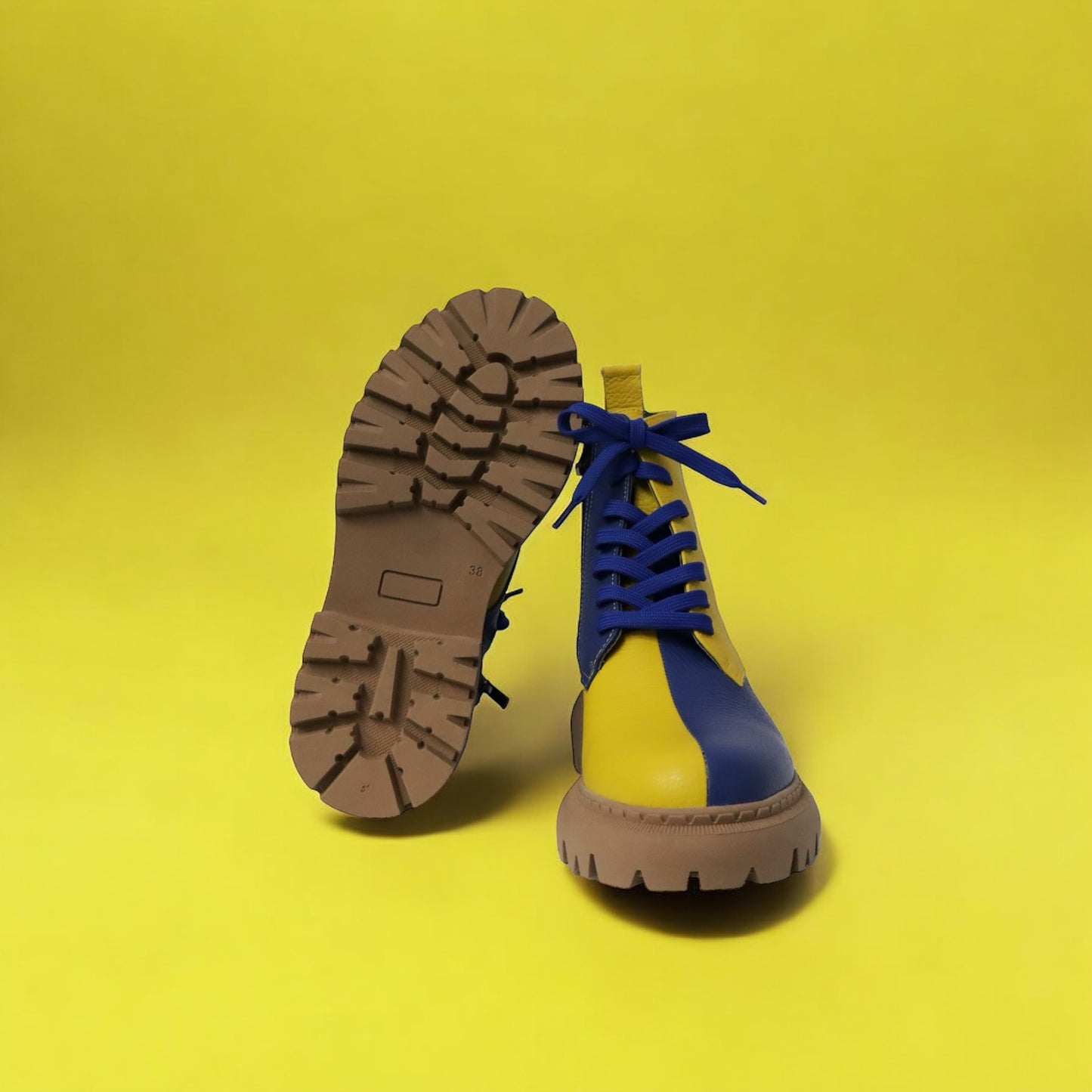 Blauw/Geel Enkellaars dames