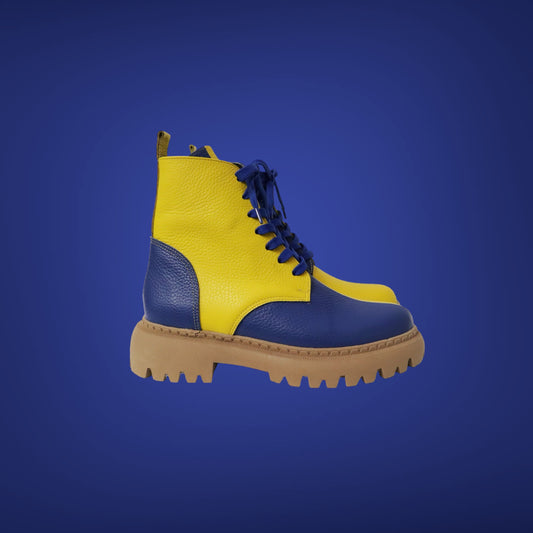 Blauw/Geel Enkellaars dames