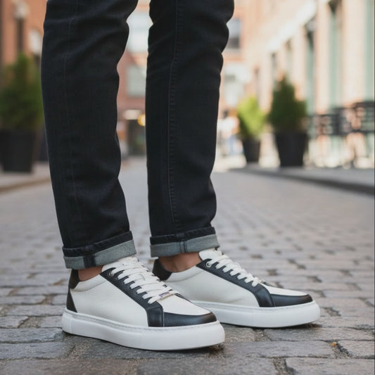 Heren Sneaker Zwart - Wit Leer