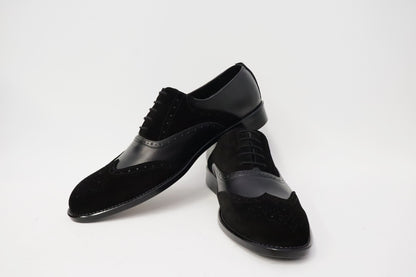 Heren veterschoen Spectrum laag zwart leer met zwarte suède